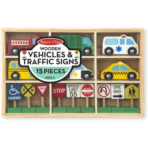  Melissa & Doug Wooden Vehicles & Traffic Signs