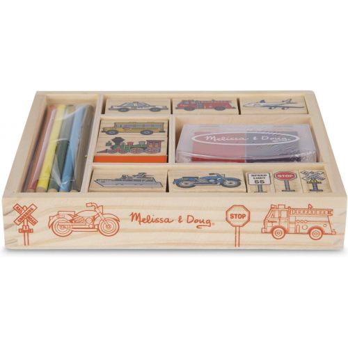  Melissa & Doug Wooden Stamps Sets (2): Dinosaurs and Vehicles