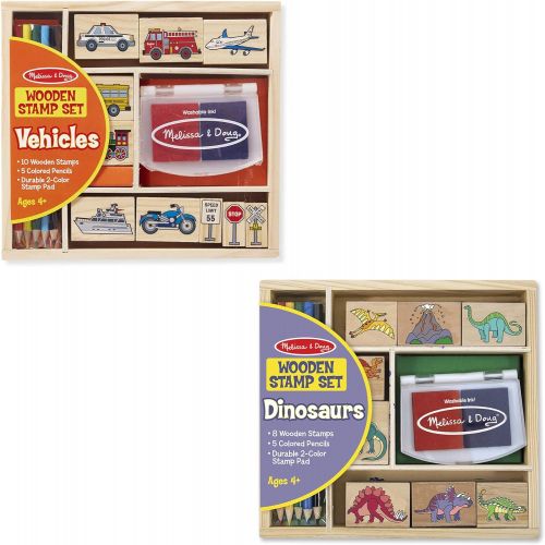  Melissa & Doug Wooden Stamps Sets (2): Dinosaurs and Vehicles