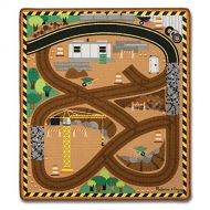 Melissa & Doug Round the Construction Zone Work Site Rug With 3 Wooden Trucks