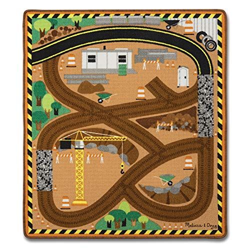  Melissa & Doug Round the Construction Zone Work Site Rug With 3 Wooden Trucks