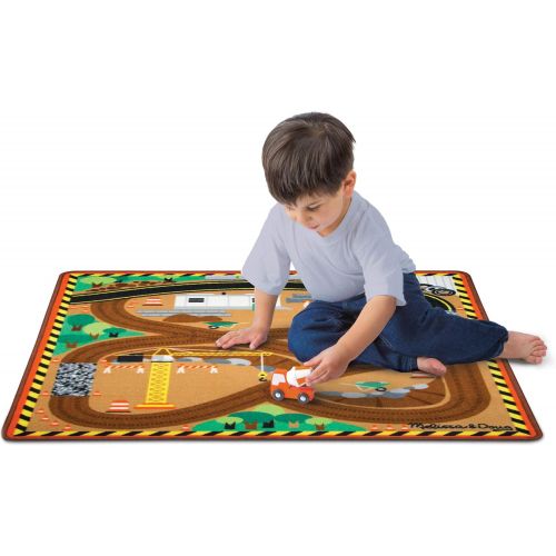  Melissa & Doug Round the Construction Zone Work Site Rug With 3 Wooden Trucks