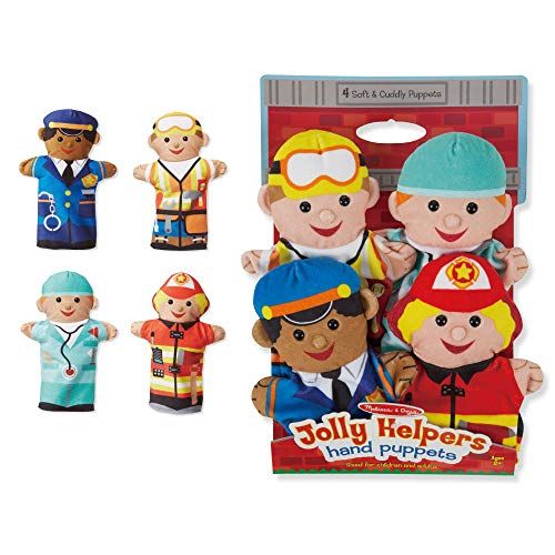  Melissa & Doug Jolly Helpers Hand Puppets - The Original (Set of 4, Construction Worker, Doctor, Police Officer, Firefighter, Great Gift for Girls & Boys - Kids Toy Best for 2, 3,