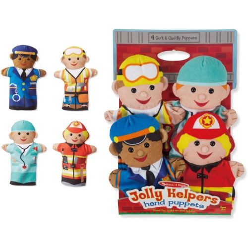  Melissa & Doug Jolly Helpers Hand Puppets - The Original (Set of 4, Construction Worker, Doctor, Police Officer, Firefighter, Great Gift for Girls & Boys - Kids Toy Best for 2, 3,