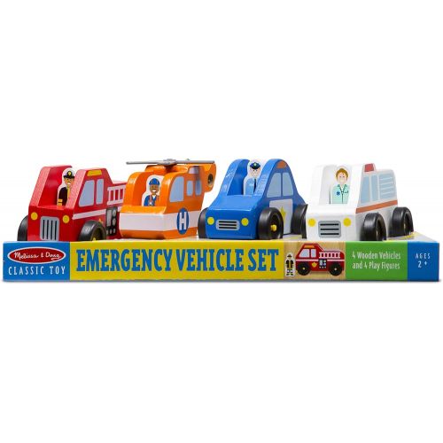  Melissa & Doug Emergency Vehicle Wooden Play Set With 4 Vehicles, 4 Play Figures