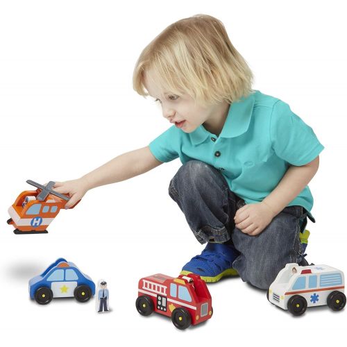  Melissa & Doug Emergency Vehicle Wooden Play Set With 4 Vehicles, 4 Play Figures