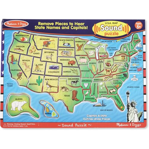  Melissa & Doug Deluxe Wooden USA Map Sound Puzzle