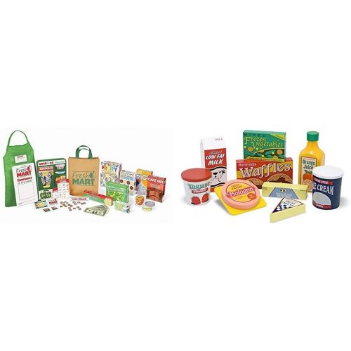  Melissa & Doug Fresh Mart Grocery Store Companion Collection (Best for 3, 4, 5 Year Olds and Up) & Fridge Food Wooden Play Food Set, The Original (Best for 3, 4, 5 Year Olds and Up