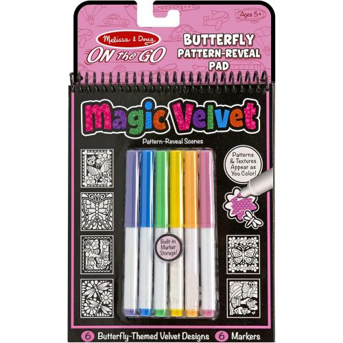  Melissa & Doug On the Go Magic Velvet Pattern-Reveal Scenes Activity Kit - 6 Coloring Boards, 6 Markers, Multicolor, 1 EA