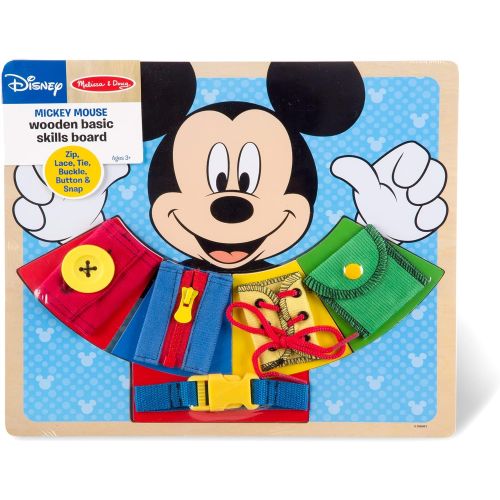  Melissa & Doug Mickey Mouse Wooden Basic Skills Board - Zip, Lace, Tie, Buckle, Button, and Snap