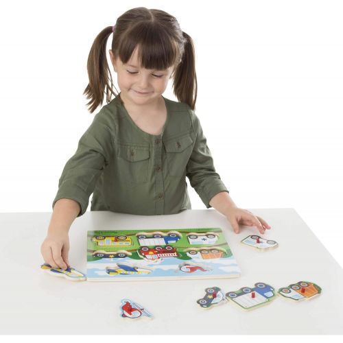  Melissa & Doug Wooden Peg Puzzles Set - Farm, Safari, and Vehicles