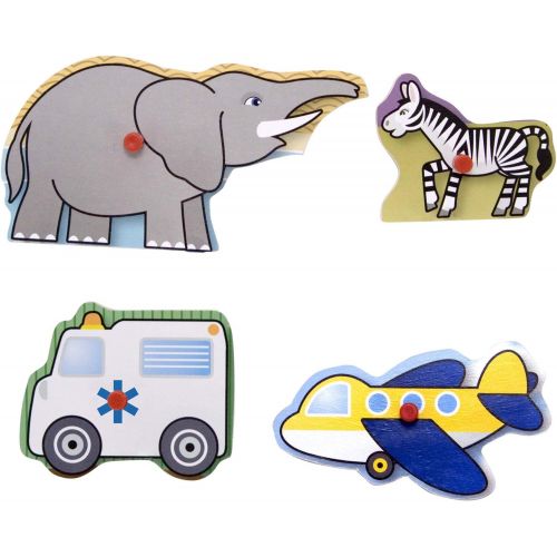  Melissa & Doug Wooden Peg Puzzles Set - Farm, Safari, and Vehicles