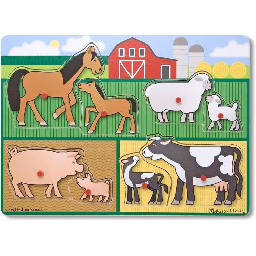  Melissa & Doug Wooden Peg Puzzles Set - Farm, Safari, and Vehicles