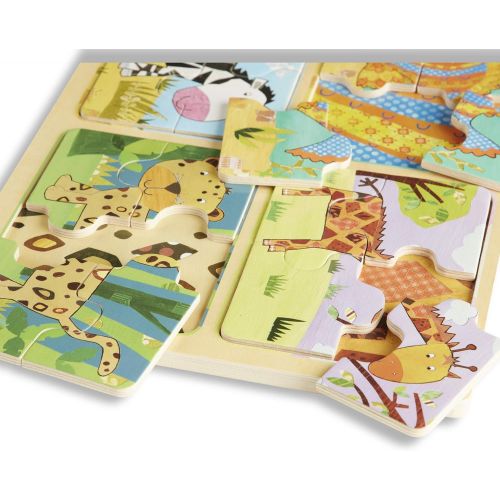  Melissa & Doug Natural Play Wooden Puzzle: Animal Patterns (Four 4-Piece Animal Puzzles)