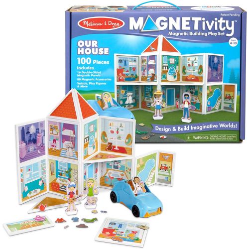  Melissa & Doug Magnetivity Magnetic Building Play Set  Our House with Vehicle (100Piece)