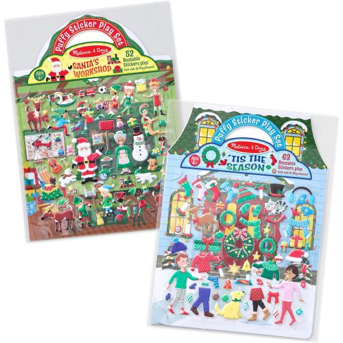  Melissa & Doug Puffy Reusable Sticker Pad Sets -Santas Workshop & Tis the Season Activity Books