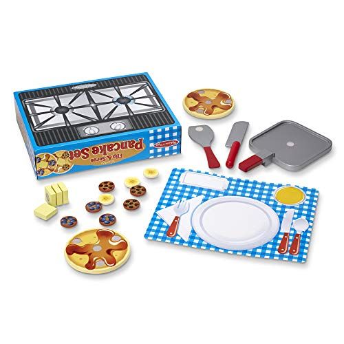  Melissa & Doug Flip and Serve Pancake Set (19 pcs) - Wooden Breakfast Play Food