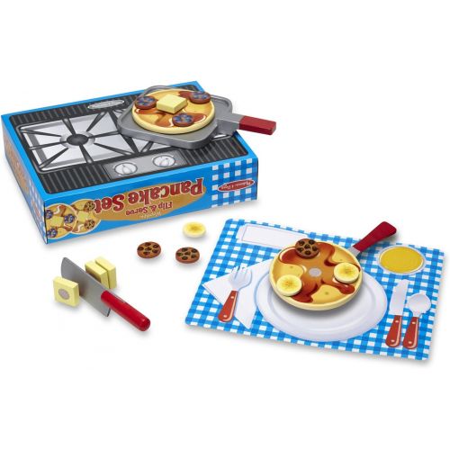  Melissa & Doug Flip and Serve Pancake Set (19 pcs) - Wooden Breakfast Play Food