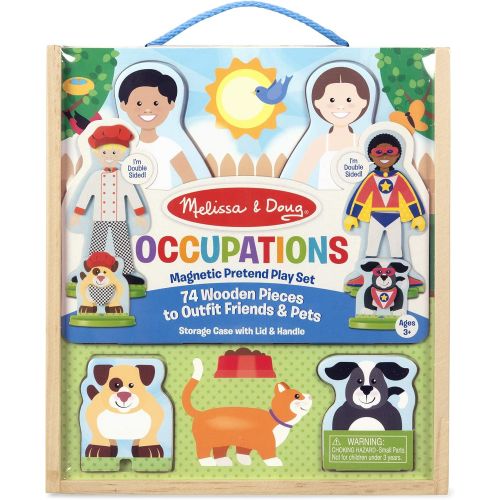  Melissa & Doug Occupations Magnetic Dress-Up Wooden Dolls Pretend Play Set (74 pcs)