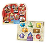 Melissa & Doug Jumbo Knob Puzzles - Shapes and Farm Animals