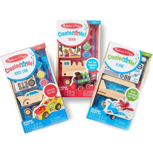  Melissa & Doug Decorate-Your-Own Wooden Craft Kits Set - Plane, Train, and Race Car