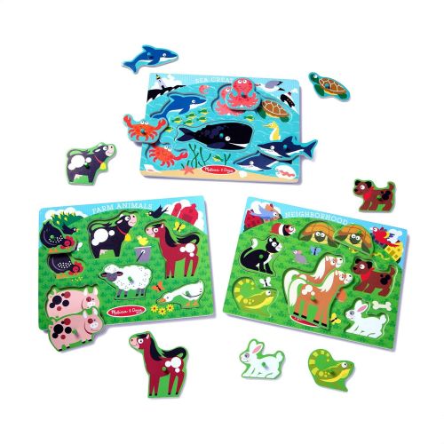  Melissa & Doug Peg Puzzle Bundle - Farm Animals, Pets and Sea Creatures