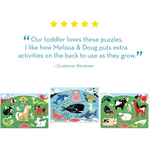  Melissa & Doug Peg Puzzle Bundle - Farm Animals, Pets and Sea Creatures