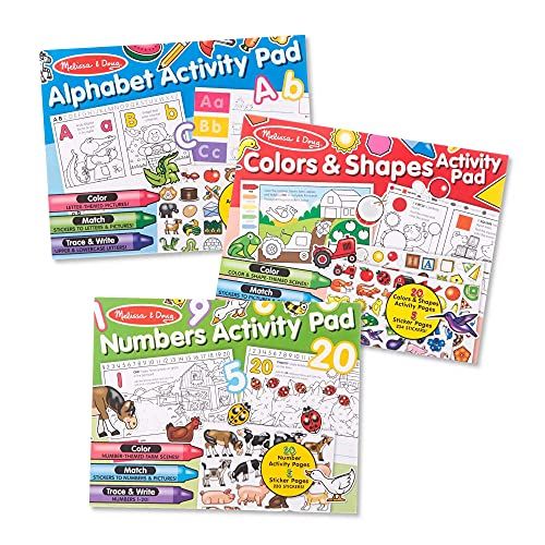  Melissa & Doug Sticker and Coloring Activity Pad 3-Pack  Alphabet, Numbers, Colors and Shapes