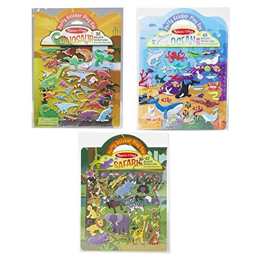  Melissa & Doug Reusable Puffy Sticker Wild Adventures Bundle: Safari, Dinosaur and Ocean