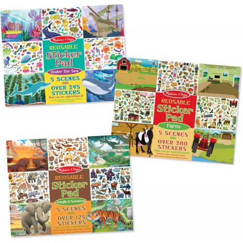  Melissa & Doug Reusable Sticker Pad Bundle - Jungle, Farm & Under the Sea