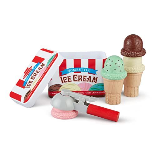  Melissa & Doug Scoop and Stack Ice Cream Cone Magnetic Pretend Play Set, Multicolor