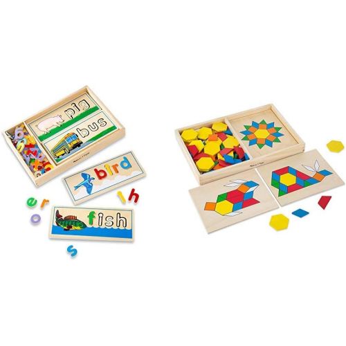  Melissa & Doug See & Spell Learning Toy (Best for 4, 5, and 6 Year Olds) & Pattern Blocks and Boards Classic Toy (Developmental Toy, Wooden Shape Blocks, Best for 3, 4, 5, and 6 Ye
