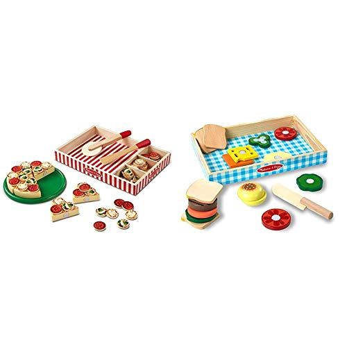  Melissa & Doug Pizza Party Wooden Play Food (Pretend Play Pizza Set, 54+ Pieces, Best for 3, 4, and 5 Year Olds) & Sandwich-Making Set (Wooden Play Food, Best for 3, 4, and 5 Year