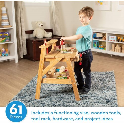  Melissa & Doug Wooden Project Solid Wood Workbench, (E-Commerce Packaging, Great Gift for Girls and Boys - Best for 3, 4, 5, and 6 Year Olds)