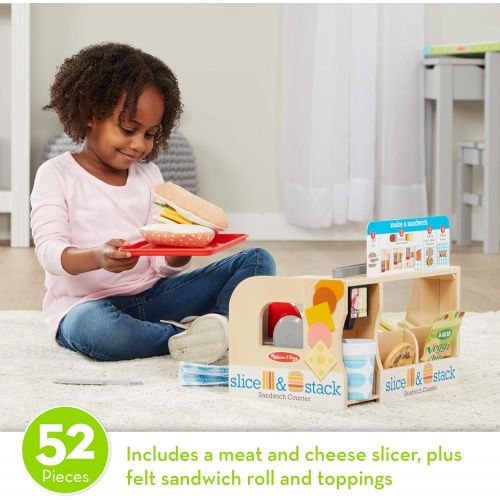  Melissa & Doug Wooden Slice & Stack Sandwich Counter with Deli Slicer  56Piece Pretend Play Foodpiece, Multi