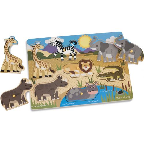  Melissa & Doug Wooden Peg Puzzle 6 Pack Numbers, Letters, Animals, Vehicles
