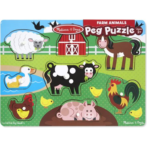  Melissa & Doug Wooden Peg Puzzle 6 Pack Numbers, Letters, Animals, Vehicles