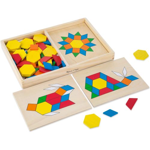  Melissa & Doug Bead Sequencing Set with 46 Wooden Beads and 5 Double-Sided Pattern Boards & Pattern Blocks and Boards