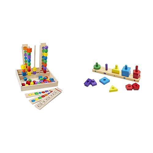  Melissa & Doug Bead Sequencing Set with 46 Wooden Beads and 5 Double-Sided Pattern Boards & Stack & Sort Board