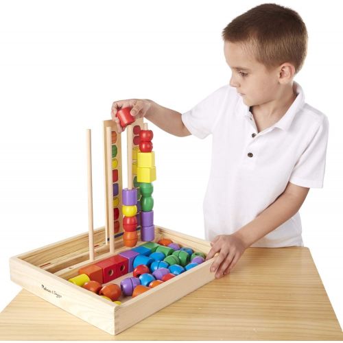  Melissa & Doug Bead Sequencing Set with 46 Wooden Beads and 5 Double-Sided Pattern Boards & Stack & Sort Board