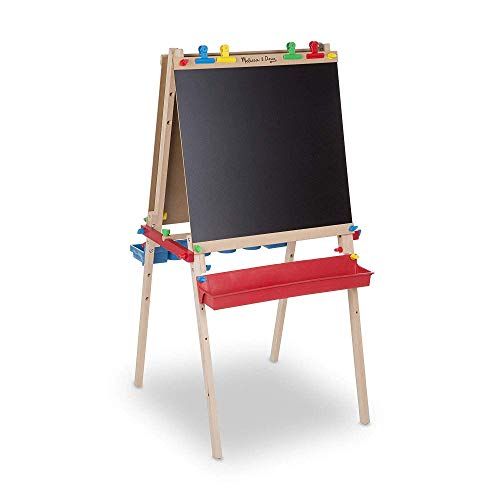  Melissa & Doug Deluxe Standing Art Easel - Dry-Erase Board, Chalkboard, Paper Roller