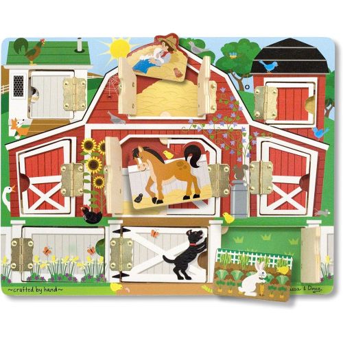  Melissa & Doug Hide and Seek Farm Wooden Activity Board with Barnyard Animal Magnets & Deluxe Pounding Bench Wooden Toy with Mallet
