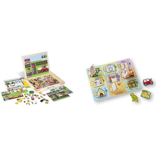  Melissa & Doug Wooden Magnetic Matching Picture Game with 119 Magnets and Scene Cards & Magnetic Hide & Seek Board (Developmental Activity Toy, 9 Pieces), Great Gift for Girls and