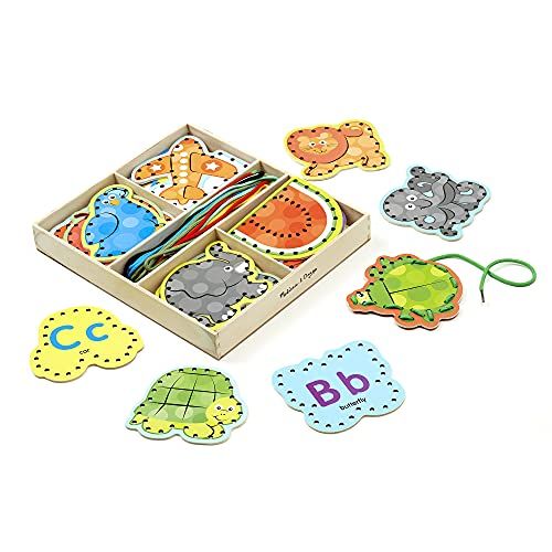  Melissa & Doug Alphabet Wooden Lacing Cards With Double-Sided Panels and Matching Laces