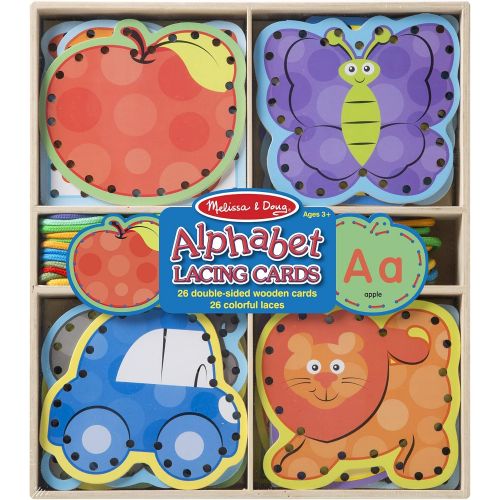  Melissa & Doug Alphabet Wooden Lacing Cards With Double-Sided Panels and Matching Laces