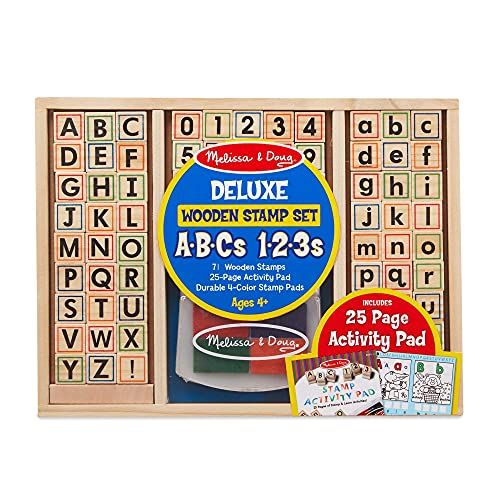  Melissa & Doug Deluxe Wooden Stamp Set ABCs 123s