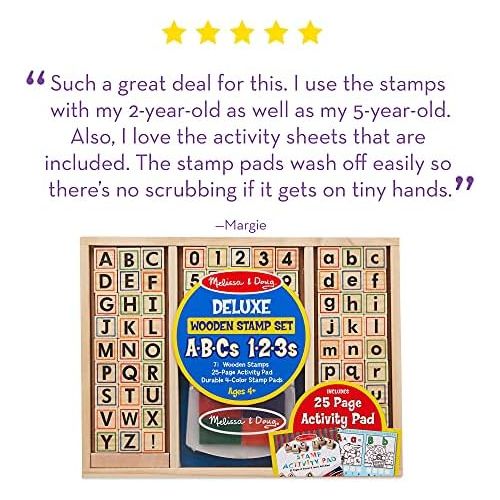  Melissa & Doug Deluxe Wooden Stamp Set ABCs 123s