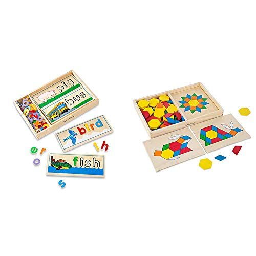  Melissa & Doug See & Spell Learning Toy (Best for 4, 5, and 6 Year Olds) & Pattern Blocks and Boards Classic Toy (Developmental Toy, Wooden Shape Blocks, Best for 3, 4, 5, and 6 Ye