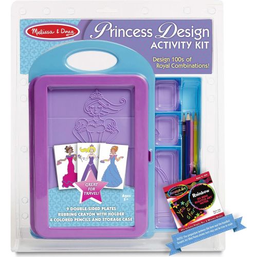  Melissa & Doug Princess Design Activity Kit w/ 9 Double Sided Textured Fashion Plates + Free Scratch Art Mini Pad Bundle [49092]