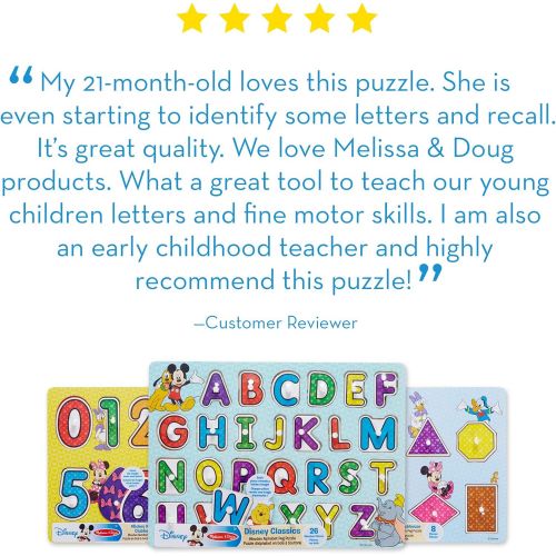  Melissa & Doug Disney Wooden Peg Puzzles Set: Letters, Numbers, and Shapes and Colors